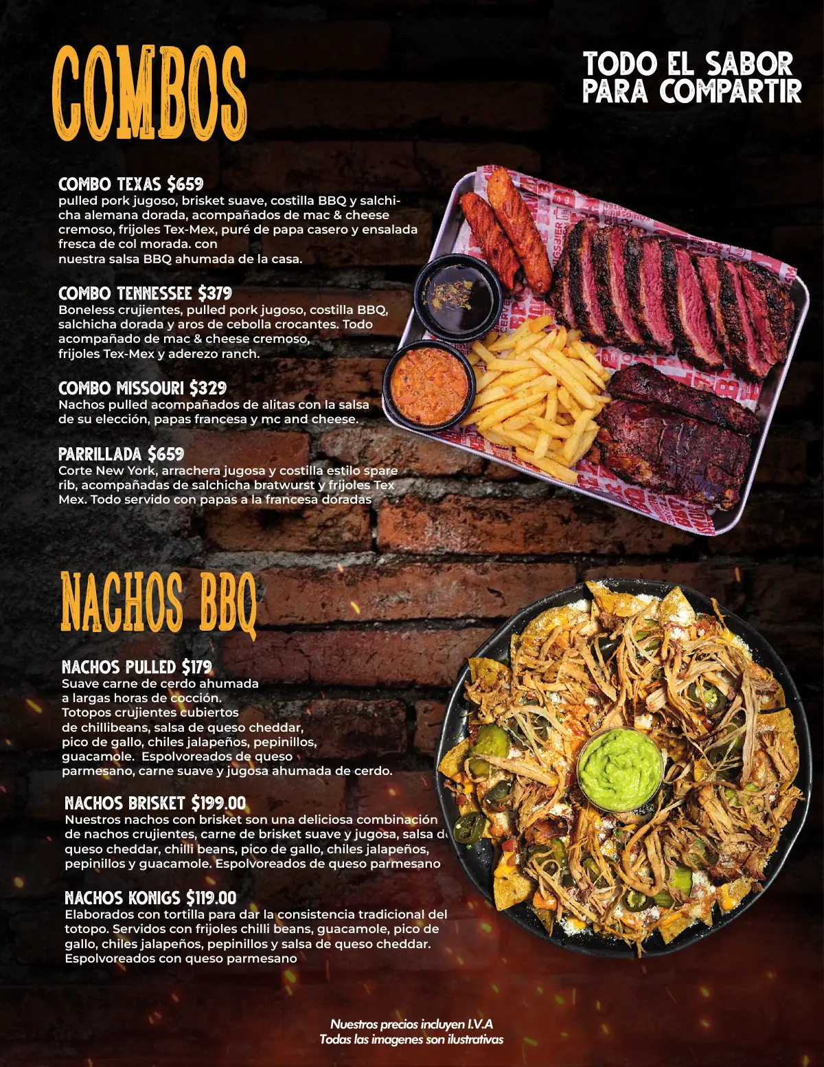 Combos para compartir y nachos BBQ