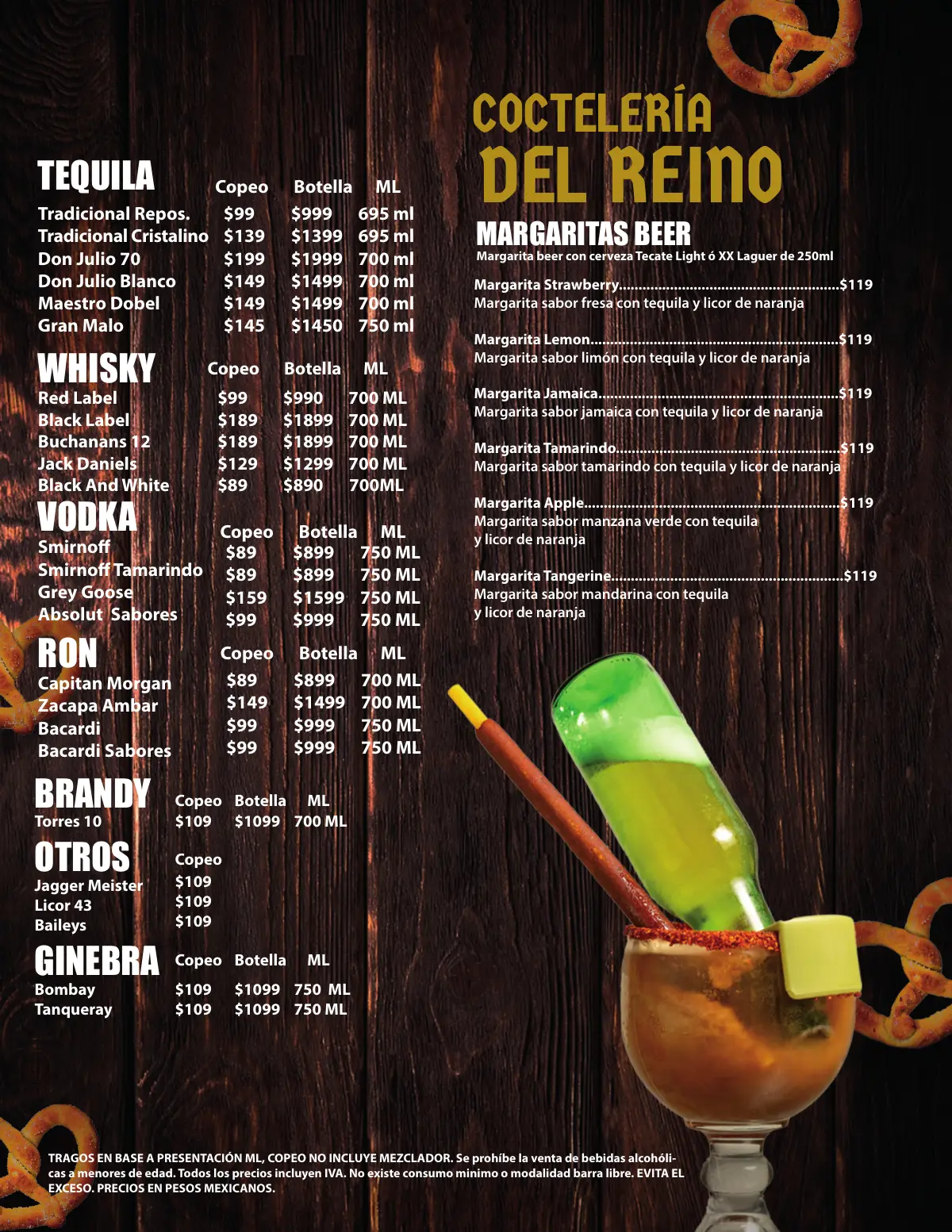 Coctelería del Reino: tequila, whisky, vodka, ron, brandy y ginebra